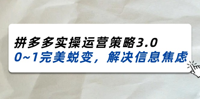 （11658期）2024_2025拼多多实操运营策略3.0，0~1完美蜕变，解决信息焦虑（38节）网赚项目-副业赚钱-互联网创业-资源整合华本网创