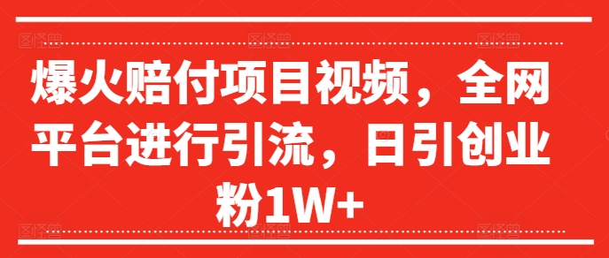 爆火赔付项目视频，全网平台进行引流，日引创业粉1W+网赚项目-副业赚钱-互联网创业-资源整合华本网创