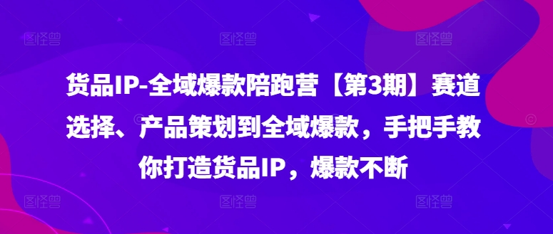 货品IP全域爆款陪跑营【第3期】赛道选择、产品策划到全域爆款，手把手教你打造货品IP，爆款不断网赚项目-副业赚钱-互联网创业-资源整合华本网创