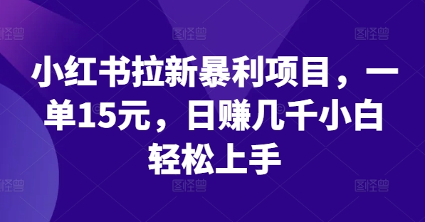 小红书拉新暴利项目，一单15元，日赚几千小白轻松上手网赚项目-副业赚钱-互联网创业-资源整合华本网创