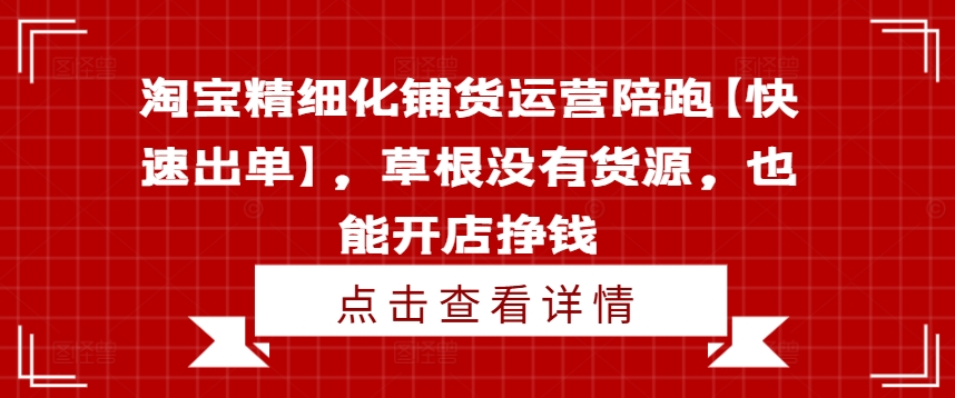 淘宝精细化铺货运营陪跑【快速出单】，草根没有货源，也能开店挣钱网赚项目-副业赚钱-互联网创业-资源整合华本网创