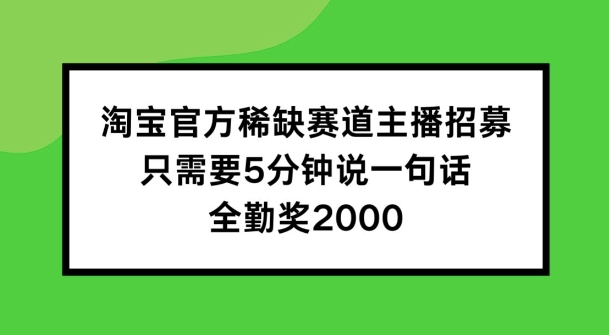 淘宝官方稀缺赛道主播招募 ，只需要5分钟说一句话， 全勤奖2000网赚项目-副业赚钱-互联网创业-资源整合华本网创