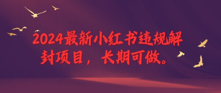 2024最新小红书违规解封项目，长期可做，一个可以做到退休的项目网赚项目-副业赚钱-互联网创业-资源整合华本网创