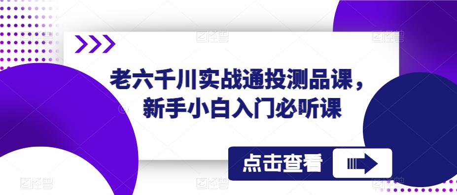 老六千川实战通投测品课，新手小白入门必听课网赚项目-副业赚钱-互联网创业-资源整合华本网创