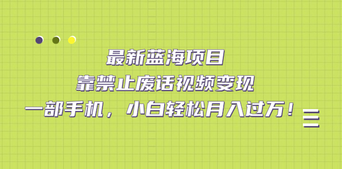 （7276期）最新蓝海项目，靠禁止废话视频变现，一部手机，小白轻松月入过万！网赚项目-副业赚钱-互联网创业-资源整合华本网创