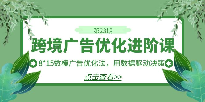 跨境广告·优化进阶课·第23期，8*15数模广告优化法，用数据驱动决策网赚项目-副业赚钱-互联网创业-资源整合华本网创