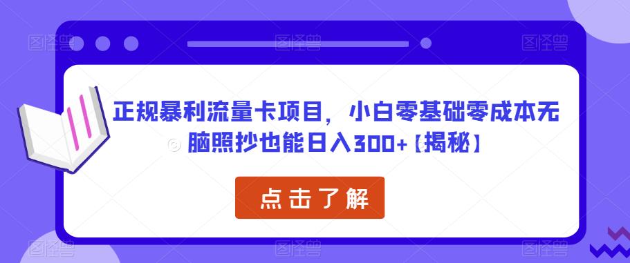 正规暴利流量卡项目，小白零基础零成本无脑照抄也能日入300+【揭秘】网赚项目-副业赚钱-互联网创业-资源整合华本网创