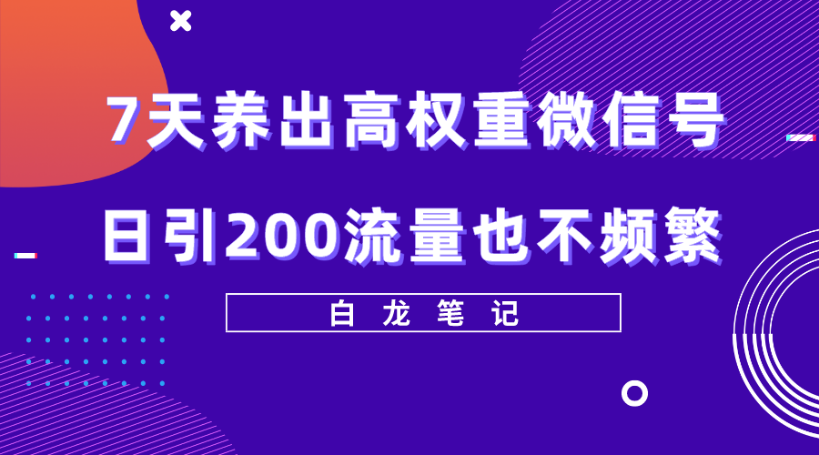 （5630期）7天养出高权重微信号，日引200流量也不频繁，方法价值3680元网赚项目-副业赚钱-互联网创业-资源整合华本网创