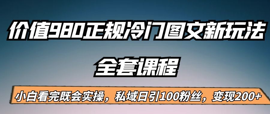 外面卖980的正规冷门图文新玩法，私域日引100粉丝，变现200+网赚项目-副业赚钱-互联网创业-资源整合华本网创