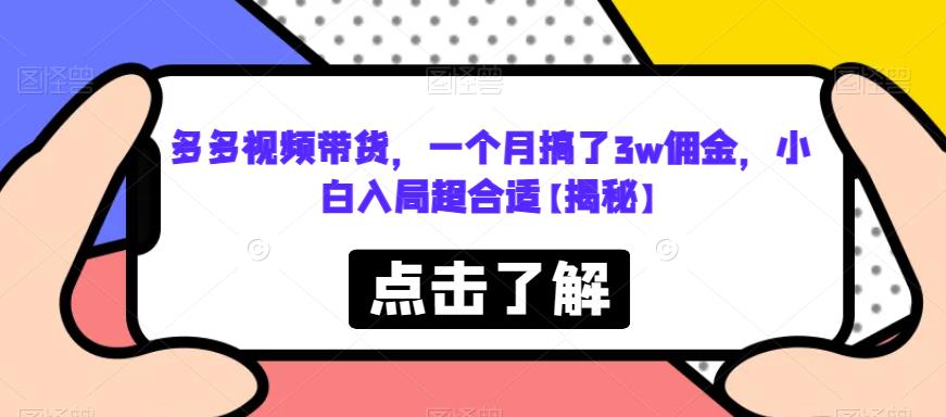 多多视频带货，一个月搞了3w佣金，小白入局超合适【揭秘】网赚项目-副业赚钱-互联网创业-资源整合华本网创