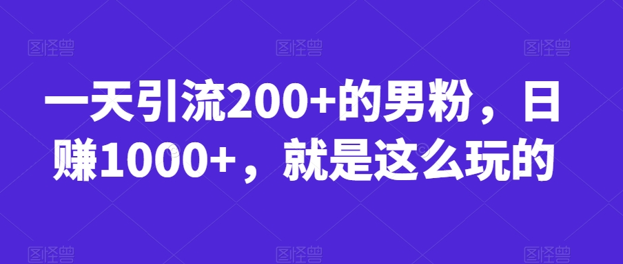 一天引流200+的男粉，日赚1000+，就是这么玩的【揭秘】网赚项目-副业赚钱-互联网创业-资源整合华本网创