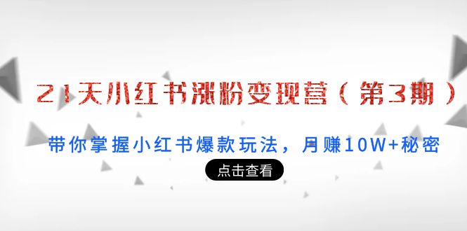 21天小红书涨粉变现营（第3期）：带你掌握小红书爆款玩法，月赚10W+秘密网赚项目-副业赚钱-互联网创业-资源整合华本网创