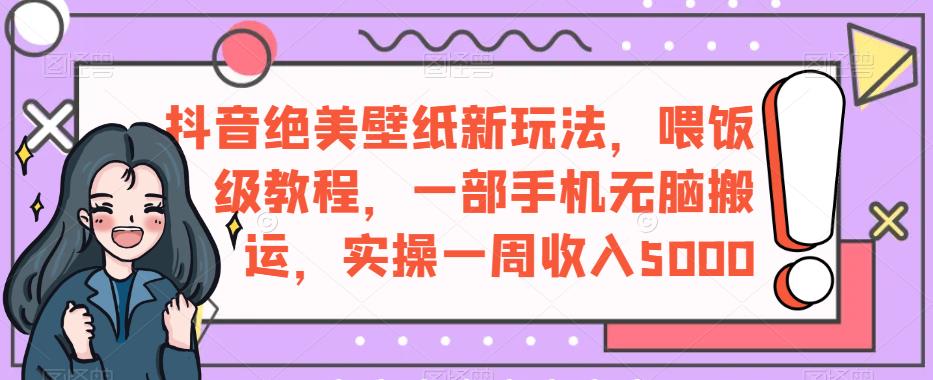 抖音绝美壁纸新玩法，喂饭级教程，一部手机无脑搬运，实操一周收入5000【揭秘】网赚项目-副业赚钱-互联网创业-资源整合华本网创