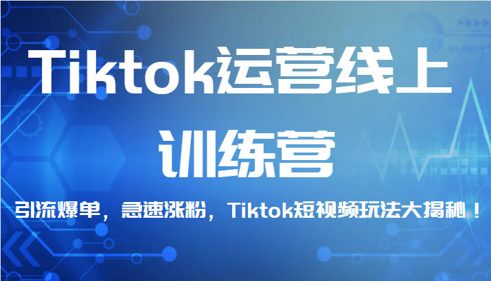 Tiktok运营线上训练营，引流爆单，急速涨粉，Tiktok短视频玩法大揭秘！网赚项目-副业赚钱-互联网创业-资源整合华本网创