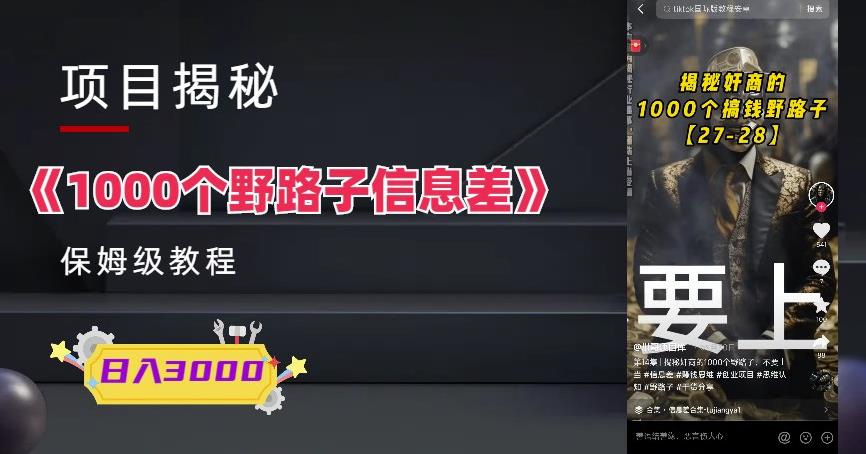 1000个野路子信息差保姆式教程-单日变现3000+的玩法解密网赚项目-副业赚钱-互联网创业-资源整合华本网创