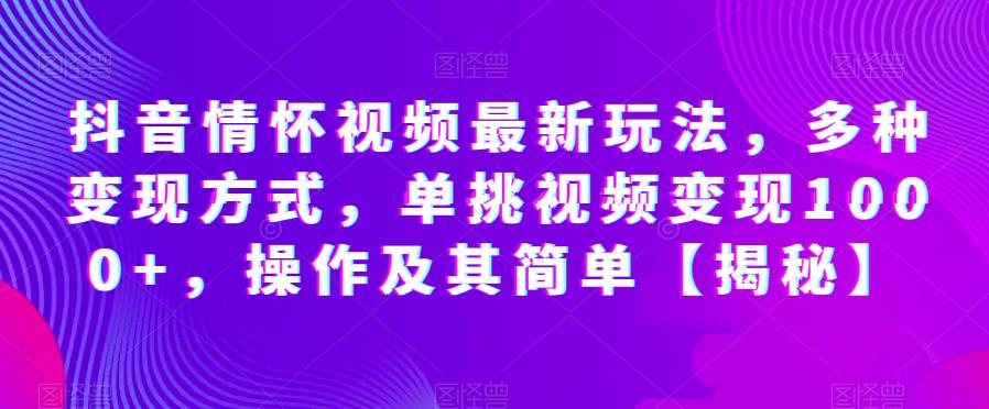 抖音情怀视频最新玩法，多种变现方式，单挑视频变现1000+，操作及其简单【揭秘】网赚项目-副业赚钱-互联网创业-资源整合华本网创