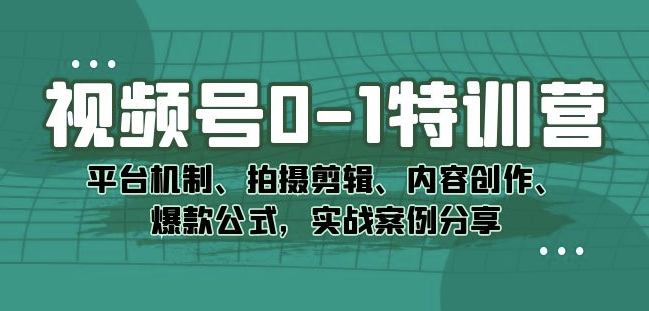 视频号0-1特训营：平台机制、拍摄剪辑、内容创作、爆款公式，实战案例分享网赚项目-副业赚钱-互联网创业-资源整合华本网创