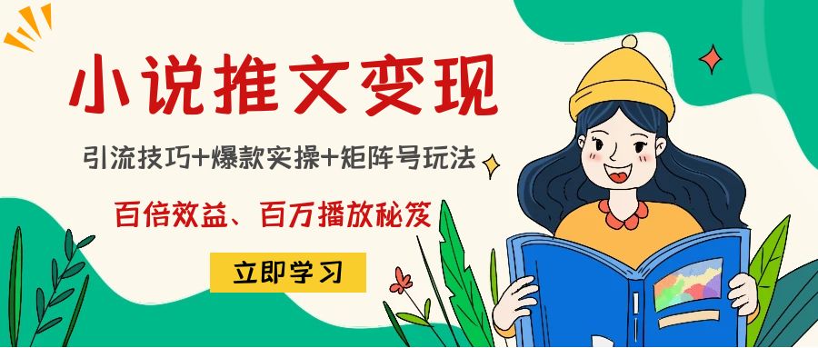 小说推文训练营：引流技巧+爆款实操+矩阵号玩法，百倍效益、百万播放秘笈网赚项目-副业赚钱-互联网创业-资源整合华本网创