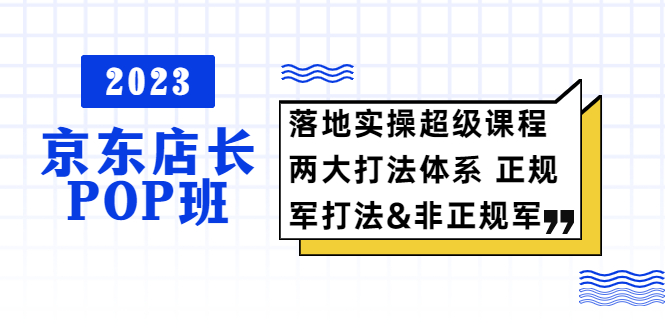 （5699期）2023京东店长·POP班 落地实操超级课程 两大打法体系 正规军&非正规军网赚项目-副业赚钱-互联网创业-资源整合华本网创