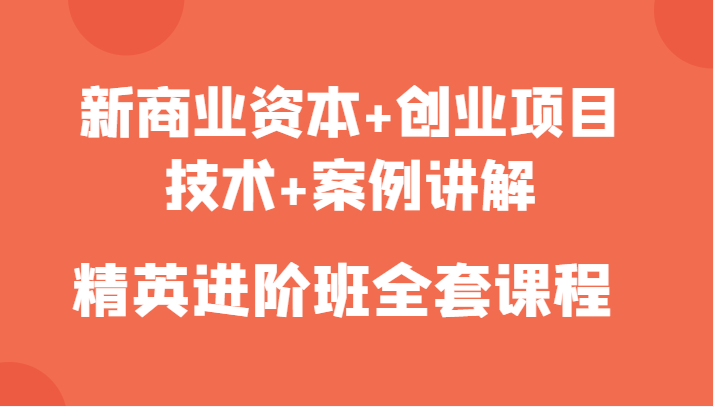 新商业资本+创业项目，技术+案例讲解，精英进阶班全套课程网赚项目-副业赚钱-互联网创业-资源整合华本网创