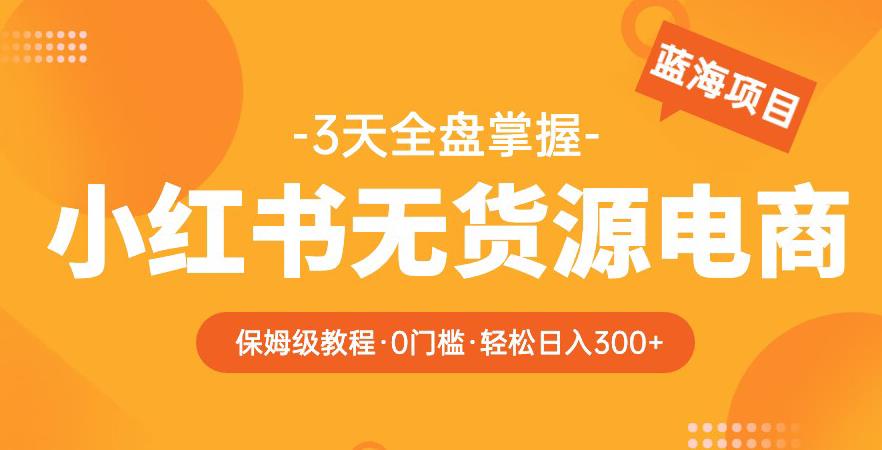 2023【阿本小红书无货源电商训练营】保姆级教程，从0到1，3天全盘掌握，轻松日入300+网赚项目-副业赚钱-互联网创业-资源整合华本网创