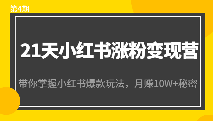 21天小红书涨粉变现营（第4期）：带你掌握小红书爆款玩法，月赚10W+秘密网赚项目-副业赚钱-互联网创业-资源整合华本网创