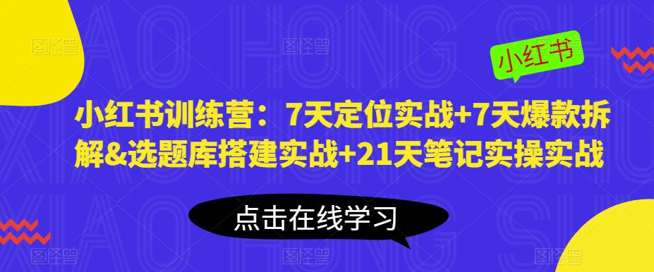 小红书训练营：7天定位实战+7天爆款拆解&选题库搭建实战+21天笔记实操实战网赚项目-副业赚钱-互联网创业-资源整合华本网创