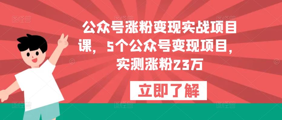 公众号涨粉变现实战项目课，5个公众号变现项目，实测涨粉23万网赚项目-副业赚钱-互联网创业-资源整合华本网创