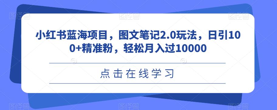 小红书蓝海项目，图文笔记2.0玩法，日引100+精准粉，轻松月入过10000【揭秘】网赚项目-副业赚钱-互联网创业-资源整合华本网创