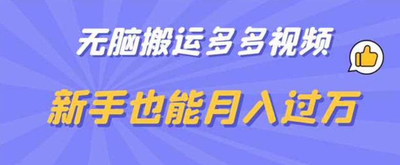 无脑搬运多多视频，新手也能月入过万【揭秘】网赚项目-副业赚钱-互联网创业-资源整合华本网创