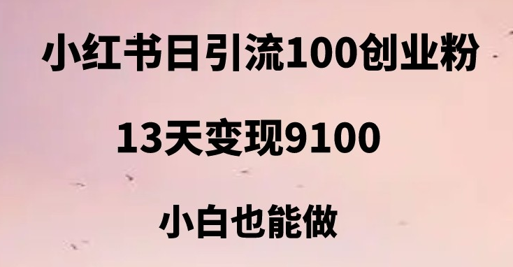 小红书日引流100+创业粉，13天变现9100，创业首选引流平台网赚项目-副业赚钱-互联网创业-资源整合华本网创